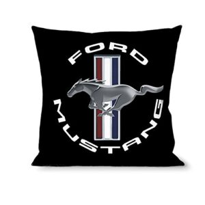 Pillow Decorative Throw Ford Mustang Tri Bar Logo Black White Silver Red Blue