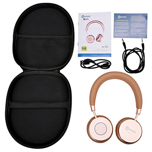 Contixo KB-200 Premium Kids Headphones with Volume Limit Controls (Max 85dB), Bluetooth Wireless Headphones Over-The-Ear with Microphone (Gold) - Best Gift