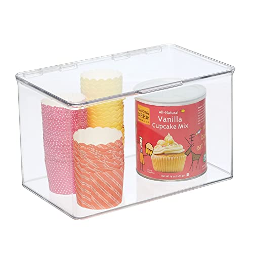 mDesign Plastic Kitchen Pantry and Fridge Storage Organizer Box Containers with Hinged Lid for Shelves or Cabinets, Holds Food, Snacks, Canned Drinks, Seasoning, Lumiere Collection, Clear