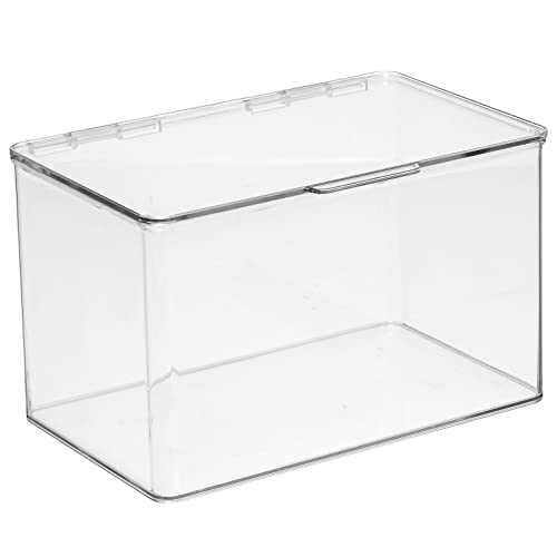 mDesign Plastic Kitchen Pantry and Fridge Storage Organizer Box Containers with Hinged Lid for Shelves or Cabinets, Holds Food, Snacks, Canned Drinks, Seasoning, Lumiere Collection, Clear