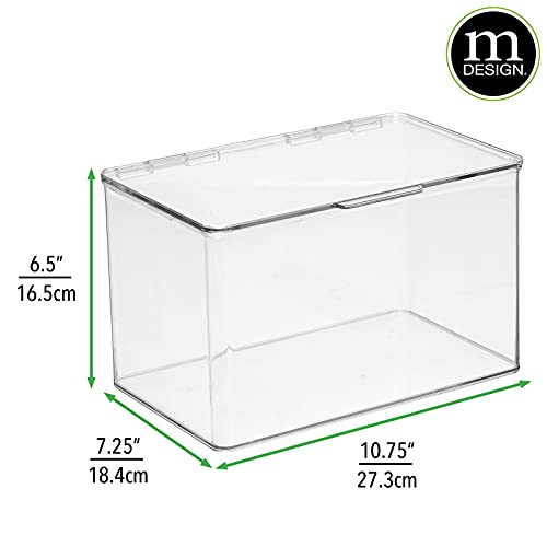 mDesign Plastic Kitchen Pantry and Fridge Storage Organizer Box Containers with Hinged Lid for Shelves or Cabinets, Holds Food, Snacks, Canned Drinks, Seasoning, Lumiere Collection, Clear