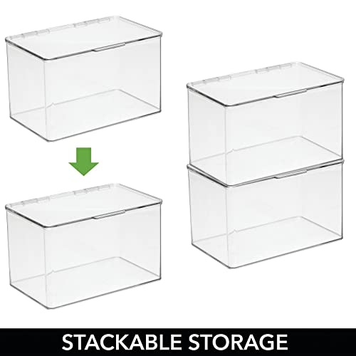 mDesign Plastic Kitchen Pantry and Fridge Storage Organizer Box Containers with Hinged Lid for Shelves or Cabinets, Holds Food, Snacks, Canned Drinks, Seasoning, Lumiere Collection, Clear