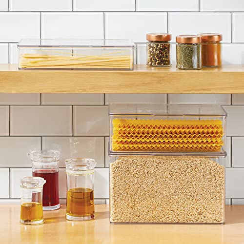 mDesign Plastic Kitchen Pantry and Fridge Storage Organizer Box Containers with Hinged Lid for Shelves or Cabinets, Holds Food, Snacks, Canned Drinks, Seasoning, Lumiere Collection, Clear