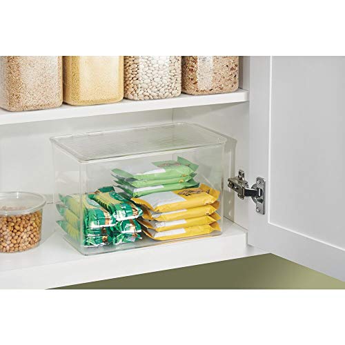 mDesign Plastic Kitchen Pantry and Fridge Storage Organizer Box Containers with Hinged Lid for Shelves or Cabinets, Holds Food, Snacks, Canned Drinks, Seasoning, Lumiere Collection, Clear