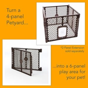 North States MyPet Petyard Passage: Made in USA, 4-panel pet enclosure with lockable pet door. Freestanding. 7 sq. ft of play area (26" Tall, Brown)