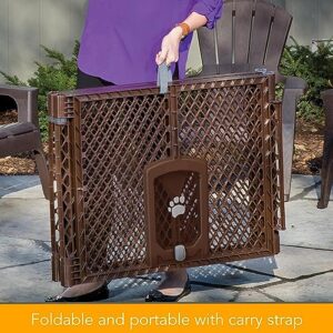 North States MyPet Petyard Passage: Made in USA, 4-panel pet enclosure with lockable pet door. Freestanding. 7 sq. ft of play area (26" Tall, Brown)