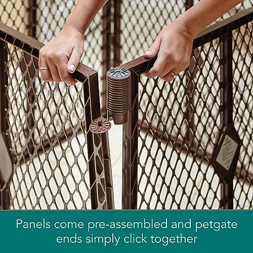 North States MyPet Petyard Passage: Made in USA, 4-panel pet enclosure with lockable pet door. Freestanding. 7 sq. ft of play area (26" Tall, Brown)