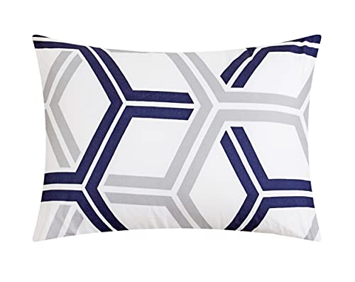 Chic Home Marcia 4 Piece Comforter Set Printed Pinch Pleated Ruffled and Reversible Geometric Design with Decorative Pillow and Sham, Full/Queen, Navy