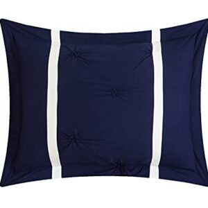 Chic Home Marcia 4 Piece Comforter Set Printed Pinch Pleated Ruffled and Reversible Geometric Design with Decorative Pillow and Sham, Full/Queen, Navy