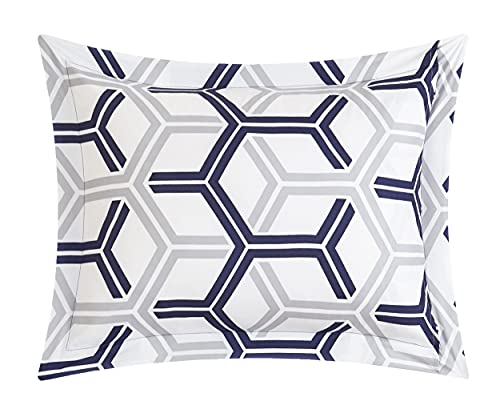 Chic Home Marcia 4 Piece Comforter Set Printed Pinch Pleated Ruffled and Reversible Geometric Design with Decorative Pillow and Sham, Full/Queen, Navy