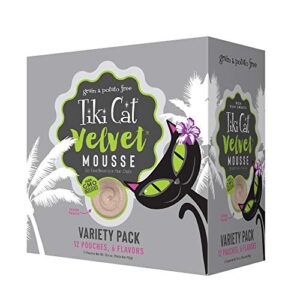 tiki cat velvet mousse, protein blend in broth variety pack, complete nutrition for balanced diet, wet cat food for all life stages, 2.8 oz. pouch (pack of 12)