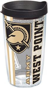 tervis army black knights college pride tumbler with wrap and black lid 16oz, clear