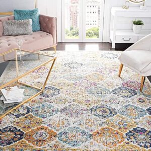 SAFAVIEH Madison Collection Area Rug - 9' x 12', Cream & Multi, Boho Chic Distressed Design, Non-Shedding & Easy Care, Ideal for High Traffic Areas in Living Room, Bedroom (MAD611B)