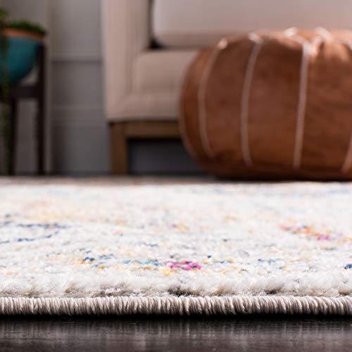 SAFAVIEH Madison Collection Area Rug - 9' x 12', Cream & Multi, Boho Chic Distressed Design, Non-Shedding & Easy Care, Ideal for High Traffic Areas in Living Room, Bedroom (MAD611B)