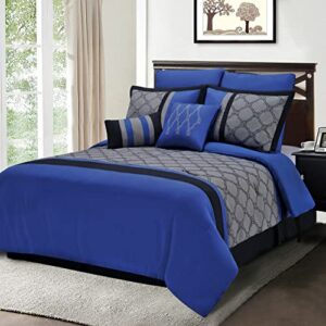 SUPERIOR Maxfield 8 Piece Embroidered Comforter Set, Queen, Blue