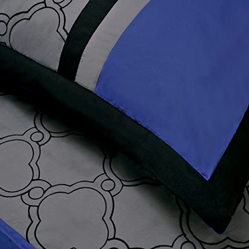 SUPERIOR Maxfield 8 Piece Embroidered Comforter Set, Queen, Blue