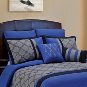 SUPERIOR Maxfield 8 Piece Embroidered Comforter Set, Queen, Blue
