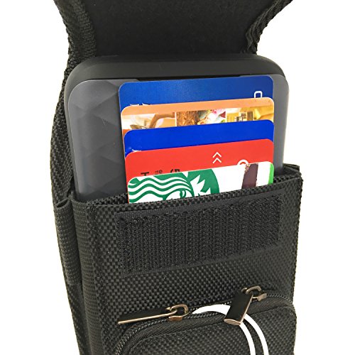 Rugged Nylon Phone Holster for iPhone 13 Pro, 12 Pro, 12 Mini, 11 Pro, Xs, X, 8, 7; Samsung Galaxy S10e, S8, S7. Belt Clip Pouch Includes Magnetic Cover, Credit Card Slot, Front Zipper Storage. (4.7)