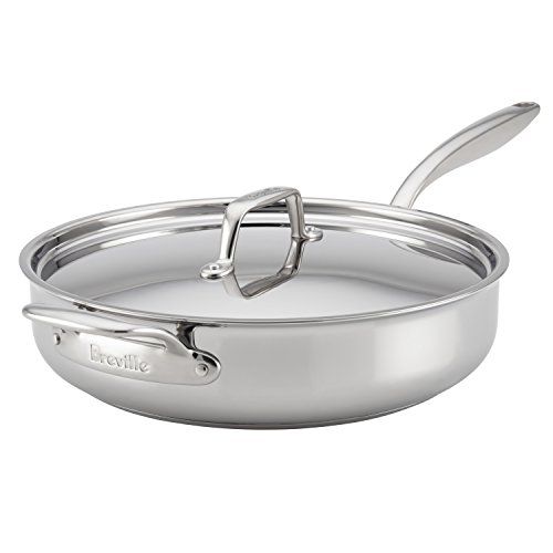 Breville Clad Stainless Steel Saute Pan / Frying Pan / Fry Pan with Lid and Helper Handle - 5 Quart, Silver