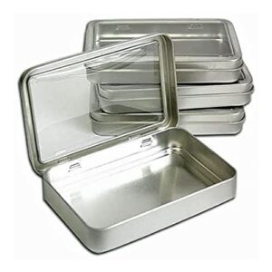 clear top metal tin box 7oz plain silver hinged blank storage case, crafts, survival kit tins 5.5"x3.5" (4x)