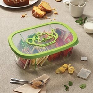 Snips, Green Tea Bag Airtight Storage Box with Removable Dividers, 11.22" x 8.07" x 1.77"