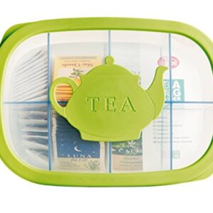 Snips, Green Tea Bag Airtight Storage Box with Removable Dividers, 11.22" x 8.07" x 1.77"