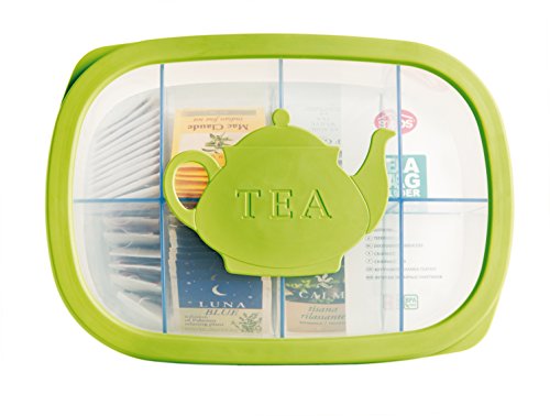 Snips, Green Tea Bag Airtight Storage Box with Removable Dividers, 11.22" x 8.07" x 1.77"