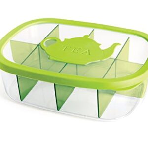 Snips, Green Tea Bag Airtight Storage Box with Removable Dividers, 11.22" x 8.07" x 1.77"