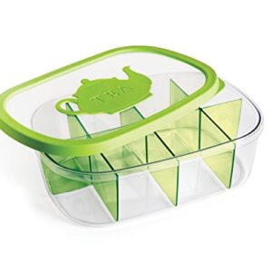 Snips, Green Tea Bag Airtight Storage Box with Removable Dividers, 11.22" x 8.07" x 1.77"