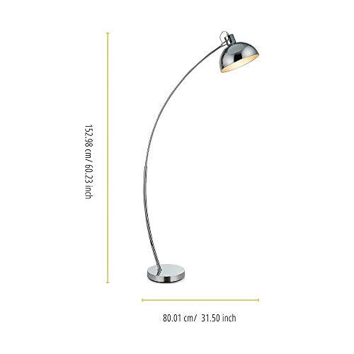 Versanora VN-L00024 Versa Nora-Arco 63" Metal Arc Floor Reading Lamp with Downlight Shade-Chrome Finish | Curved. Adjustable Neck | Contemporary Design for All Living Rooms and Bedrooms, Silver