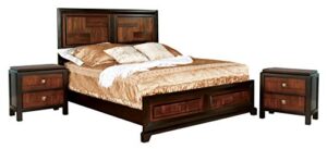 homes: inside + out 3 piece iohomes cleo transitional multi-tone bed set with 2 nightstands, full, acacia
