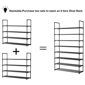 HOMEFORT 4-Tier Shoe Rack, Metal Shoe Tower,20 Pairs Shoe Storage Shelf, Entryway Stackable Shoes Organizer with 4 Tiers Metal Shelves, For Closet, Hallway, Entryway, Black