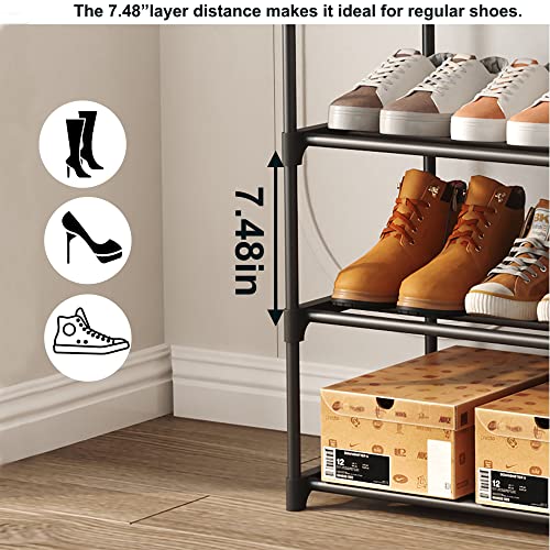 HOMEFORT 4-Tier Shoe Rack, Metal Shoe Tower,20 Pairs Shoe Storage Shelf, Entryway Stackable Shoes Organizer with 4 Tiers Metal Shelves, For Closet, Hallway, Entryway, Black