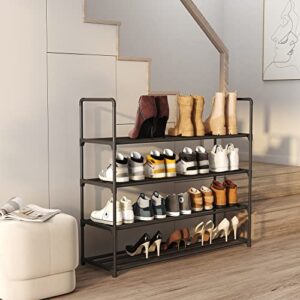 HOMEFORT 4-Tier Shoe Rack, Metal Shoe Tower,20 Pairs Shoe Storage Shelf, Entryway Stackable Shoes Organizer with 4 Tiers Metal Shelves, For Closet, Hallway, Entryway, Black