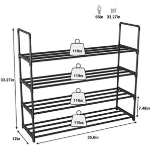 HOMEFORT 4-Tier Shoe Rack, Metal Shoe Tower,20 Pairs Shoe Storage Shelf, Entryway Stackable Shoes Organizer with 4 Tiers Metal Shelves, For Closet, Hallway, Entryway, Black