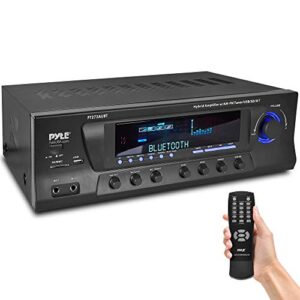 pyle pt272aubt - wireless bluetooth audio power amplifier - 300w 4 channel home theater stereo receiver with usb, am fm, 2 mic in with echo, rca, led, speaker selector - for studio, home use, black