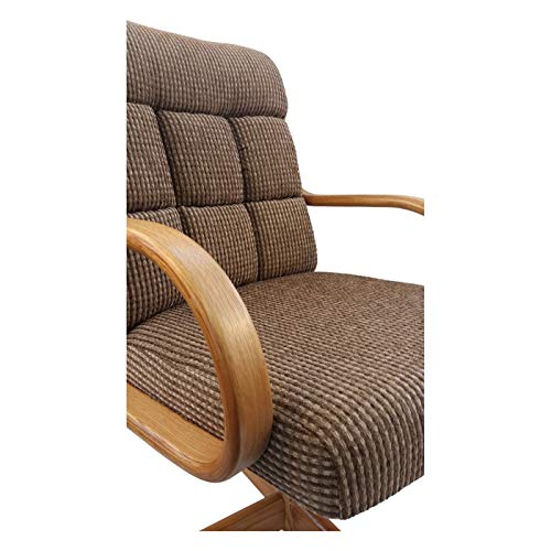 Caster Chair Company Casual Rolling Caster Dining Chair with Swivel Tilt in Oak Wood with Caramel Fabric Seat and Back (1 Chair)