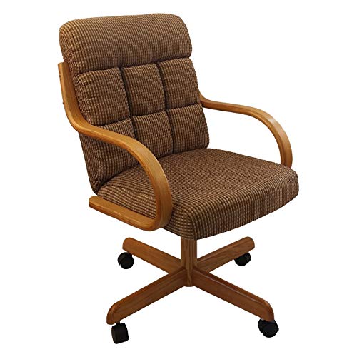 Caster Chair Company Casual Rolling Caster Dining Chair with Swivel Tilt in Oak Wood with Caramel Fabric Seat and Back (1 Chair)