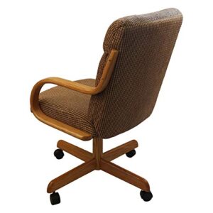 Caster Chair Company Casual Rolling Caster Dining Chair with Swivel Tilt in Oak Wood with Caramel Fabric Seat and Back (1 Chair)