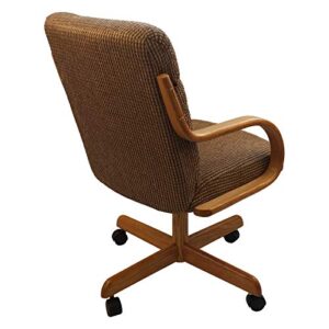 Caster Chair Company Casual Rolling Caster Dining Chair with Swivel Tilt in Oak Wood with Caramel Fabric Seat and Back (1 Chair)