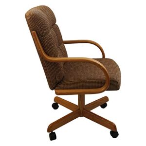 Caster Chair Company Casual Rolling Caster Dining Chair with Swivel Tilt in Oak Wood with Caramel Fabric Seat and Back (1 Chair)