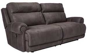 signature design by ashley austere contemporary faux leather 2 seat manual reclining sofa, gray