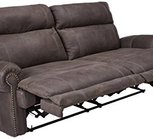 Signature Design by Ashley Austere Contemporary Faux Leather 2 Seat Manual Reclining Sofa, Gray