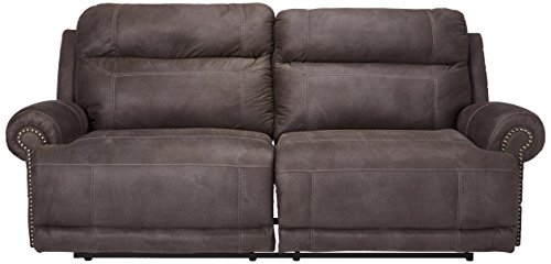 Signature Design by Ashley Austere Contemporary Faux Leather 2 Seat Manual Reclining Sofa, Gray