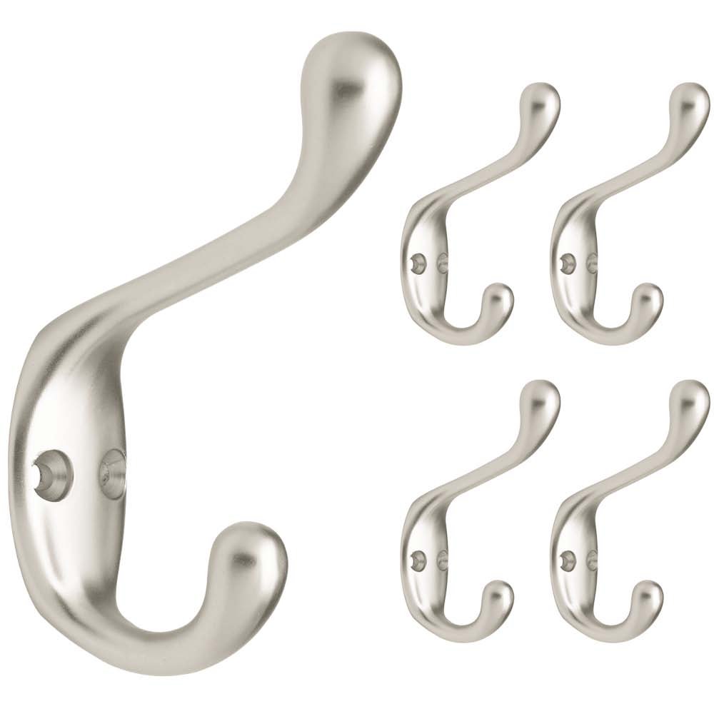 Franklin Brass Heavy Duty Coat and Hat Hook Wall Hooks 3 Inches, 5-Pack, Matte Nickel, FBCHH5-MN-C