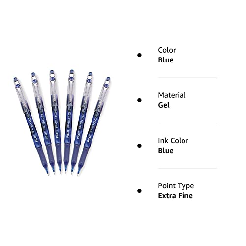 Pilot Precise P-500 Gel Ink Rolling Ball Pens, Extra Fine Point, Blue Ink, 6 Pens.