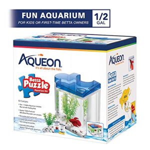 aqueon betta puzzle aquarium fish tank kit, blue, half gallon
