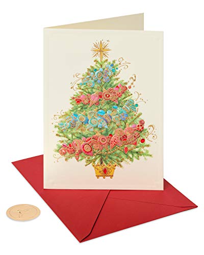 Papyrus Christmas Cards Boxed with Envelopes, May Peace and Happiness Be Yours, Christmas Tree (12-Count)