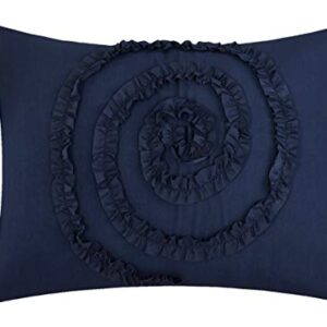 Chic Home CS2213-AN 7 Piece Rosalia Floral Ruffled Etched Embroidery Comforter Set, King, Navy