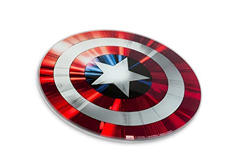 Marvel Avengers Captain America Shield Cutting Board - Tempered Glass With Non-Slip Feet - 11 3/4 inches Round - Great Gift for Marvel Fans